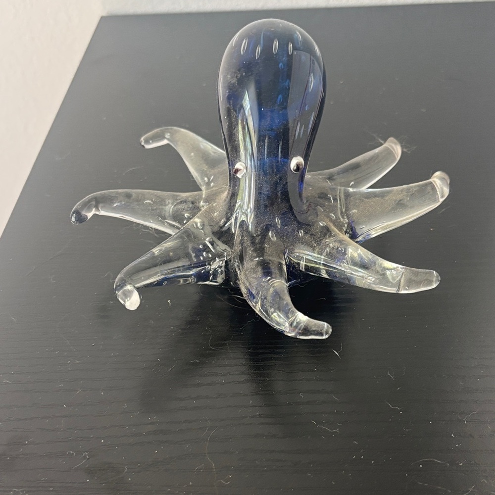Blue and Clear Glass Octopus Figurine
